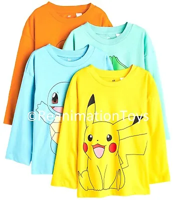 Buy H&M Pokemon Pikashu Bulbasaur Long Sleeve Shirts Pack Of 4 Boys Girls New W/Tag • 32.43£