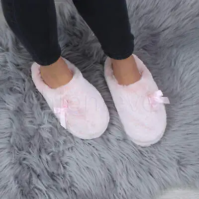 Buy Womens Ladies Winter Grip Sole Fluffy Furry Cosy Comfort Slippers Mules Size • 9.99£