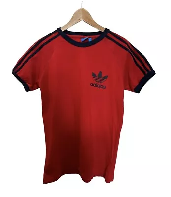 Buy Adidas -Small Unisex Original Short Sleeve 3 Stripe Essential Red Navy T-Shirt • 7.49£