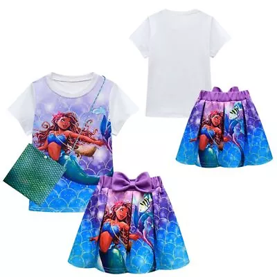 Buy Girls Ariel Costume The Little Mermaid T-shirt Skirt Bag Fancy Pleasted Dress Up • 8.99£