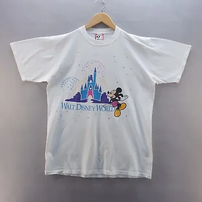 Buy Vintage Disney T Shirt Large White Mickey Mouse Cinderella Castle 90s Made USA • 29.99£