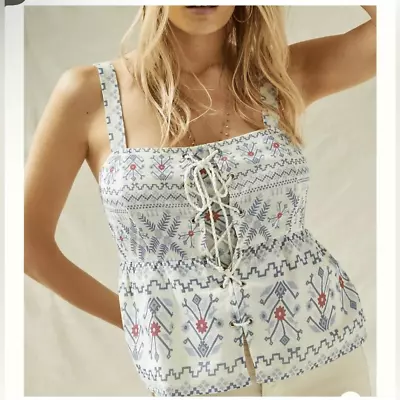 Buy Anthropologie, Forever That Girl,  Lace-up Peplum Tank • 44.40£