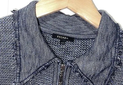 Buy Luxury “ Escada “  Blue Silver Top Zip  Short Blazer Jacket UK 14 EU 42 Wooly • 22£