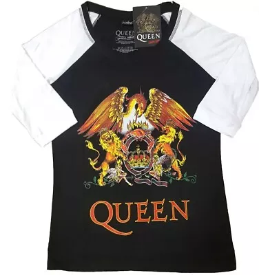 Buy Queen Ladies Raglan T-shirt: Classic Crest Official Merch Size Xxxl New Black • 19.79£