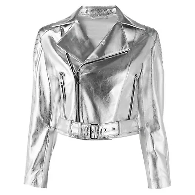 Buy Silver Leather Biker Jacket For Women, Silver Metallic Jacket Womens, 20% Off • 131.21£