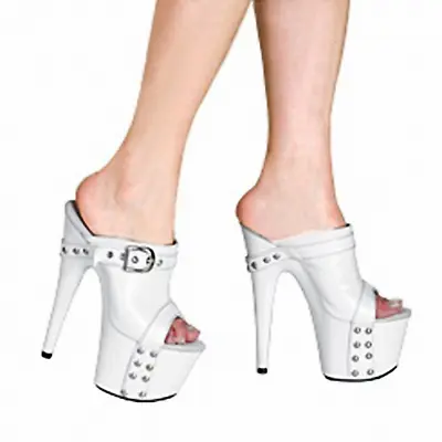 Buy 17CM High Heeled Shoes Platform Gothic Shallow Slippers Rivet Party Buckle Strap • 144.08£