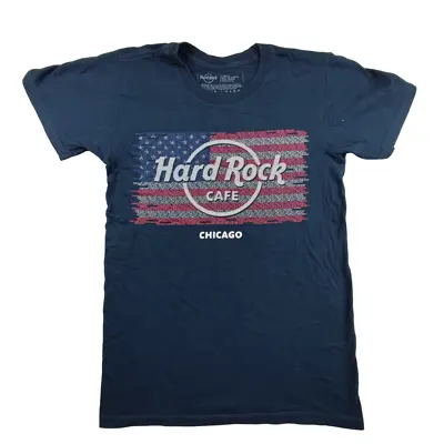 Buy Hard Rock Cafe Chicago USA Flag T Shirt Size XS Blue Cotton Round Neck Graphic • 12.59£