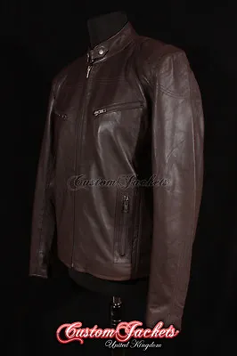 Buy RENEGADE Mens Leather Jacket Brown Slimfit Motorcycle Biker Style Leather Jacket • 78.40£