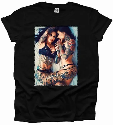 Buy Sexy Tattooed Girl Mens Tshirt Woman Unisex Smoking Boobs Bikini Goth Emo Alt UK • 10.99£