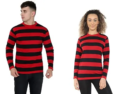 Buy Adult Unisex Striped Red Black T-shirt Denis Top Crew Neck Fancy Dress Accessory • 8.99£