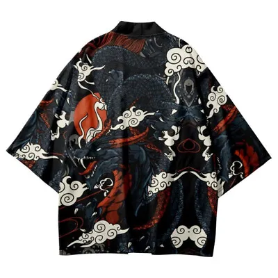 Buy Men Japanese Kimono Cardigan Loose Jacket Coat Yukata Unisex Outwear Retro • 17.09£