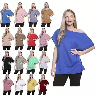 Buy NEW Women's Oversized Off Shoulder Plain Slash Neck Baggy Tee T-Shirt Top • 3.50£