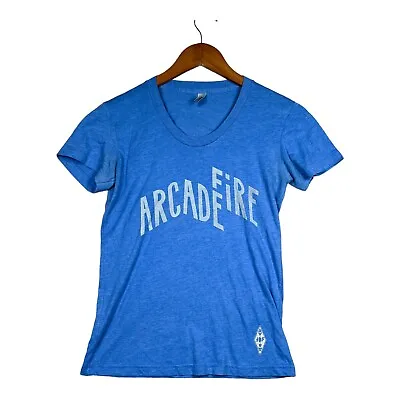 Buy Arcade Fire Women's T Shirt Light Blue Band Concert Rock Alt Tour Neon Bible S • 18.96£