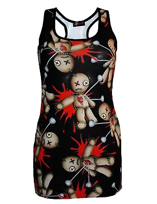 Buy Ladies Black Gothic Voodoo Doll Print Long Vest Top Summer Dress Goth Punk Emo • 21.99£