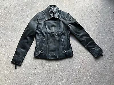 Buy Ramsey Womens Real Leather Biker Jacket Black By Fjackets  Size S Bnwt • 59.99£