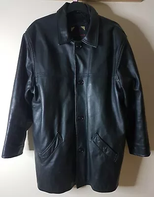 Buy  Leather Coat XL Vintage Black Heavy Duty Genuine Goth Quilt Lining Rare Prop  • 34.99£