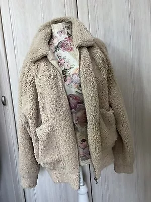 Buy In The Style Beige Teddy Faux Fur Jacket Size 10  • 6£