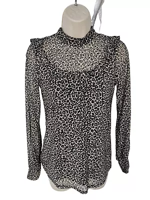 Buy Women Oasis Size Xs Multi Leopard Print Long Sleeve Dobby Mesh Blouse Casual Top • 9.59£