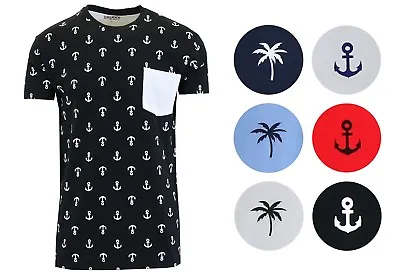 Buy Mens Short Sleeve Pocket Tee Printed T-Sirt Crew Anchor Palm Tree More Colors • 10.10£