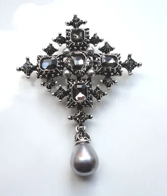 Buy Gothic Style Jerusalem Cross Theme Brooch Costume Jewellery Black Crystals #388 • 9.99£