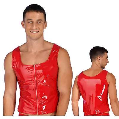 Buy UK Men Faux Leather Wet Look Tank Top Sleeveless Crop Top Jacket Club Party Vest • 18.95£