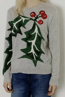 Buy Topshop Iconic Grey Soft Angora Mix Holly Leaf Christmas Festive Jumper Top 8 S • 49.99£