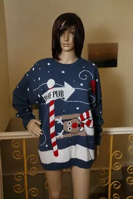 Buy NEW Mens Christmas Jumper - To The Pub. Double Sided. Dark Blue. Knit. Size L/XL • 15£