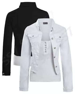 Buy Womens Size 14 12 10 8 6 Stretch Fitted Denim Jacket Jean Jackets Black White • 14.95£