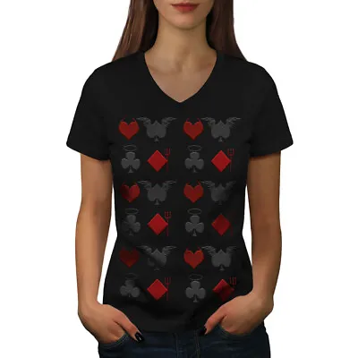 Buy Wellcoda Playing Card Theme Womens V-Neck T-shirt, Angel Graphic Design Tee • 17.99£