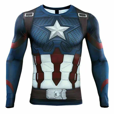 Buy Endgame Captain America T-Shirts Cosplay Advanced Tech Compression Superhero Tee • 13.20£
