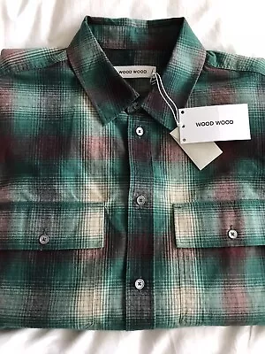 Buy Wood Wood Avenir Gradient Flannel Shirt Overshirt MEDIUM Green Check NEW W TAGS • 39£