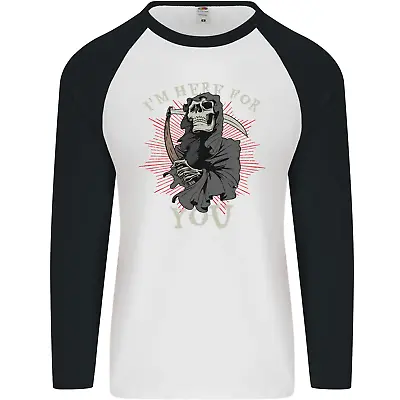 Buy I'm Here For You Grim Reaper Skull Devil Mens L/S Baseball T-Shirt • 9.99£