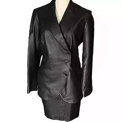 Buy METROSTYLE Black Leather Jacket Skirt Set Size 12 • 123.14£