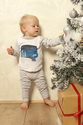 Buy Personalised Christmas Train Grey Striped Pyjamas | Christmas Pyjamas • 14.99£