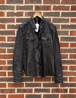 Buy All Saints Mens PHANTON Leather Shirt Jacket XL EXTRA LARGE Moto Biker B4 • 219.99£