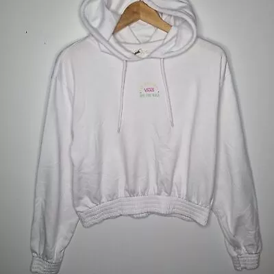 Buy VANS Cropped Off The Wall Hoodie White Pullover Womens Large Graphic Print • 10£