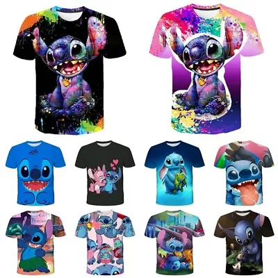 Buy Kids Adult Lilo & Stitch Cartoon Casual Short Sleeve T-Shirt Tee Top Gifts UK • 8.99£