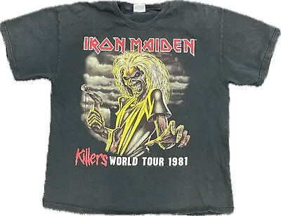 Buy Vintage Iron Maiden Killers World Tour 1981 Black Tshirt Adult XL Hanes • 48.25£