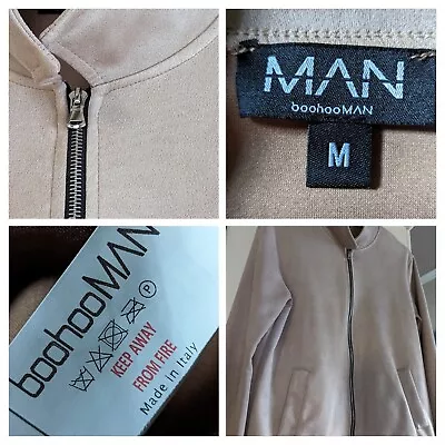 Buy Men's Bomber Jacket BoohooMan M 38-40  Faux Suede  Light Brown Made In Italy • 19.99£
