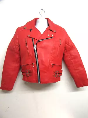 Buy Vintage 80's Red Leather Perfecto Motorcycle Jacket Size Xs, Ball Chain Zips • 149£