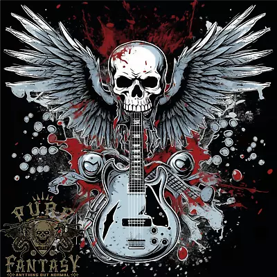 Buy Guitar & Skull Heavy Metal Rock Music Wings Mens T-Shirt 100% Cotton • 10.75£