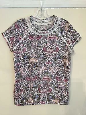 Buy NEXT Morris & Co T-Shirt Size 10 Petite Pink Multicoloured Floral Lace Trim • 16.20£