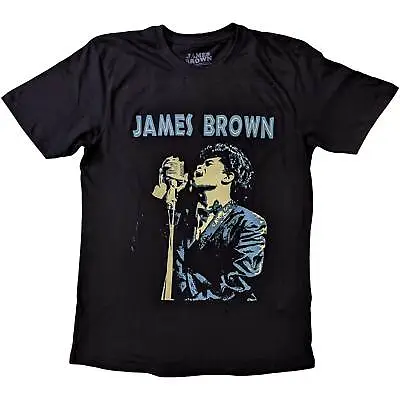 Buy JAMES BROWN Unisex T- Shirt -  Holding Mic - Black  Cotton • 17.99£