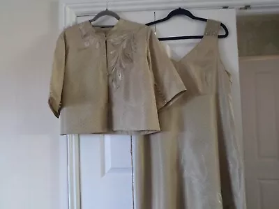 Buy Nitya Size 18 NWOT Dark Beige Spotted Silk Lined Dress And Jacket • 25£