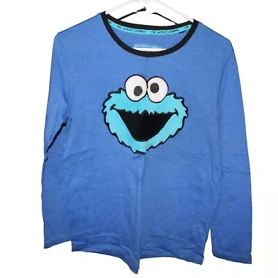 Buy Sesame Street Size Med Cookie Monster Face Fleece Short Pajamas Set Long Sleeve • 22.52£