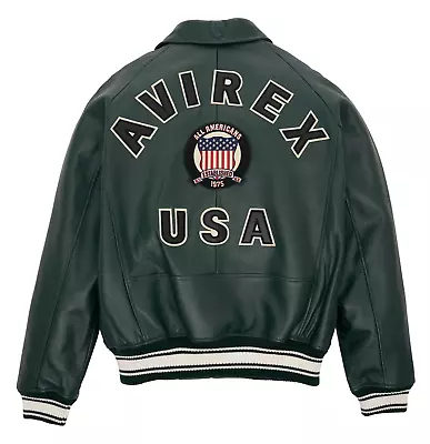 Buy Men's Avirex Genuine Leather Bomber Jacket Vintage American Flight Varsity Coat • 104.99£