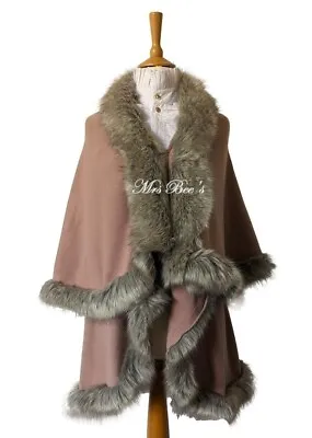 Buy Stunning Ladies Dusky Pink Wool And Faux Fur Cape- Size Large • 10£