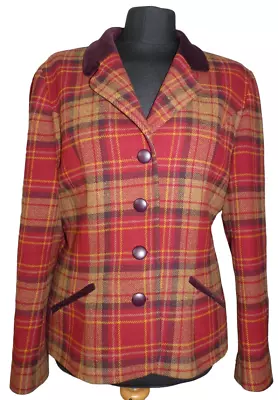 Buy Alexon Vintage Womens Pure Wool Red Plaid Tartan Short Jacket UK 14 Eu 42 • 19.99£