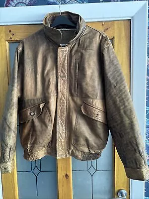 Buy Vintage 90s ID Leather Bomber Jacket Brown Men’s Large Retro • 50£