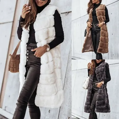 Buy Womens Winter Warm Faux Fur Jacket Coat Sleeveless Vest Waistcoat Gilet Outwear • 35.56£